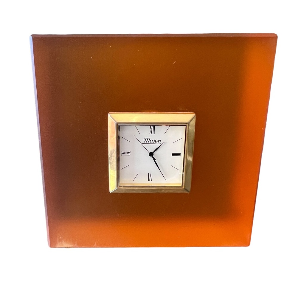 MOSER CUBE DESK CLOCK SMOKY ORANGE COLOR Excellent Pre-Owned Condition